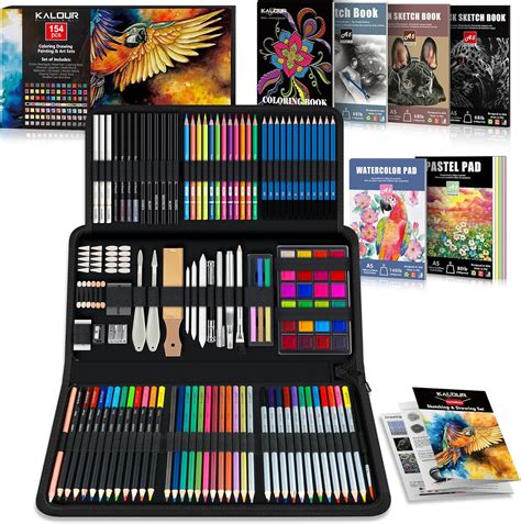 Amazon.com: KALOUR 154PCS Artists Art Supplies - Drawing Kit with 6 ...