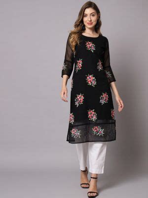 Buy VAIRAGEE Georgette Straight Embroidered Kurta with Crepe Inner (XS ...
