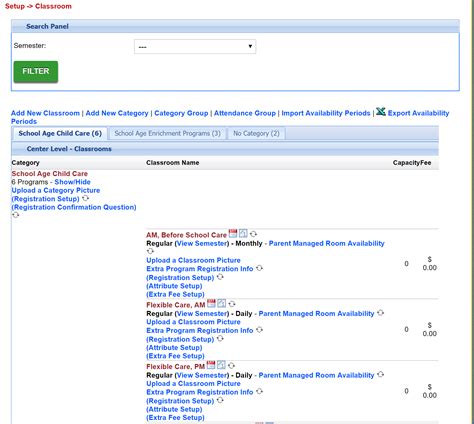 Setup u003e Classroom | Procare SchoolCare Works