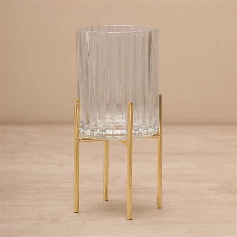 Buy Pure Home + Living Clear Ribbed Glass Hurricane with Metal Stand ...