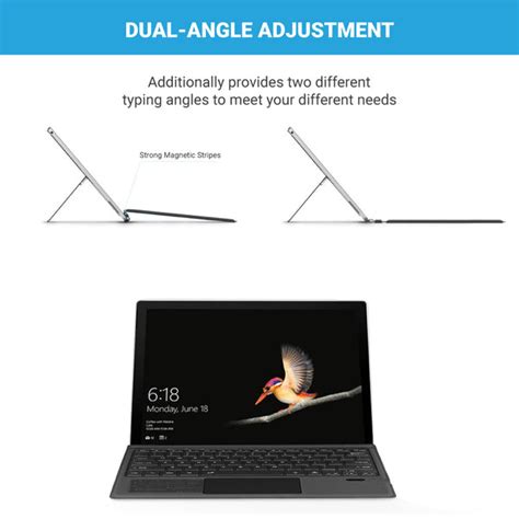 TECPHILE 1089A-C-Wireless Magnetic Keyboard For Surface Pro 3,4,5,6,7 ...