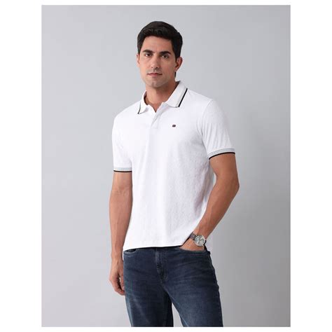 Buy AD By Arvind Modern Slim Fit Textured Polo T-Shirt White Online