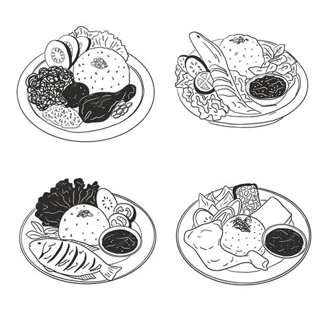 Indonesian traditional food illustration line art | Premium Vector