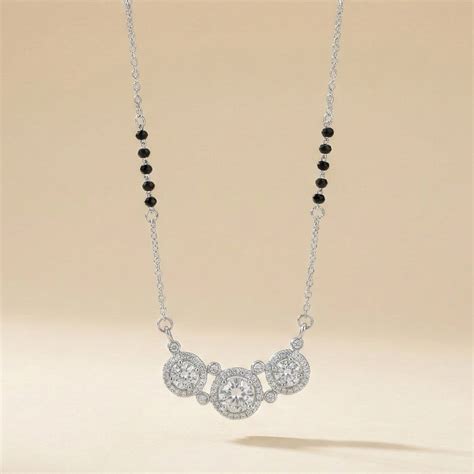 Sterling Silver Mangalsutra Necklace with Black Bead and Three Stone P ...