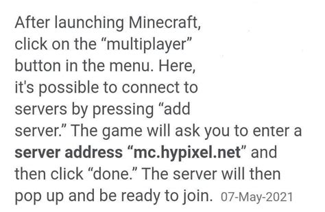 Can anyone tell me how to join hypixel in minecraft. - Brainly.in