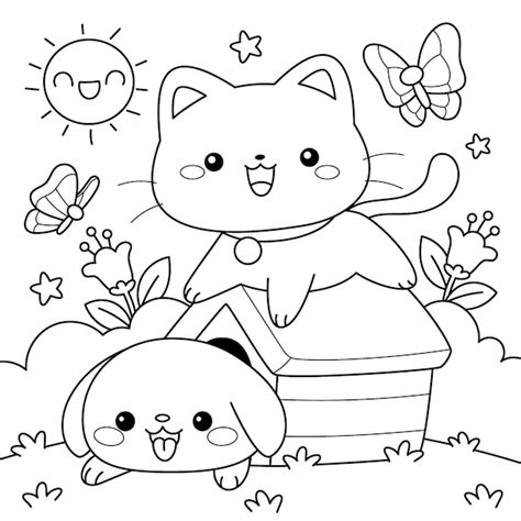 Ilustração de livro de colorir kawaii desenhado à mão | Vetor Grátis