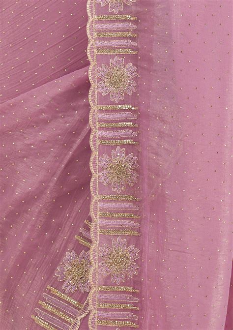 Buy Lavender Stonework Tissue Saree - Koskii