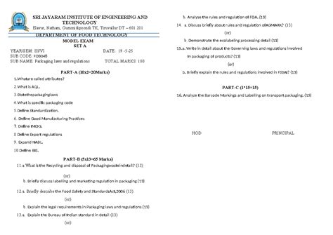 FD3048 Model Exam: Packaging Laws & Regulations - Detailed Analysis ...