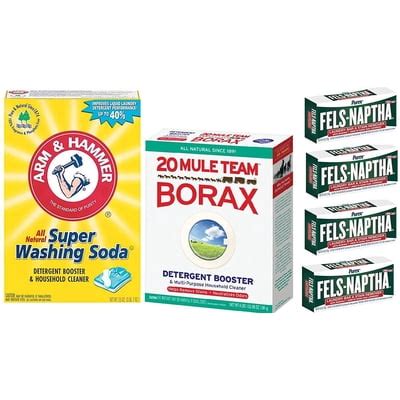 Buy Borax Laundry Soap Kit - Fels Naptha 4 Bars, 20 Mule Team Borax ...