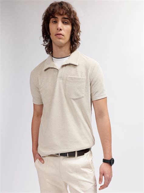 Shop Gant Men Beige Solid Polo Collar Short Sleeves T-shirt Online ...