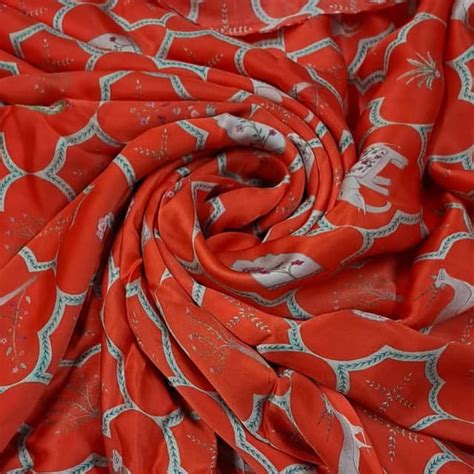 Red Color Satin Printed Fabric