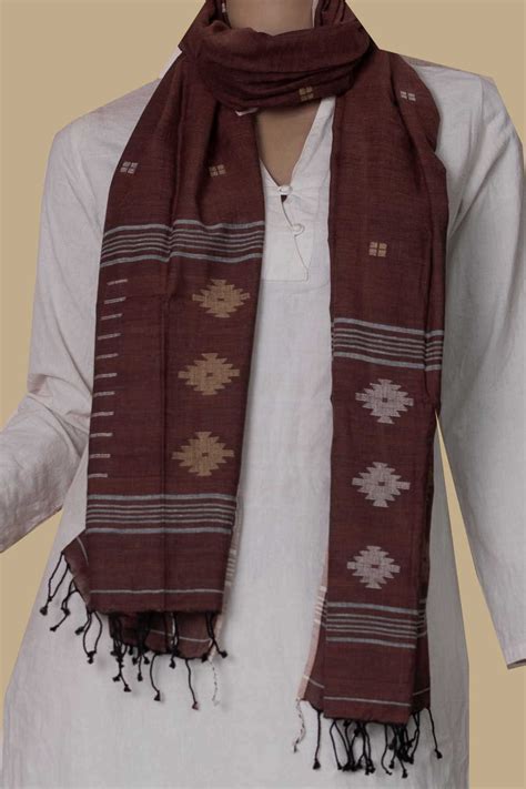 Shop Elegant Pecan Brown Jamdani Cotton Stole at Matkatus