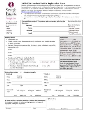Fillable Online spu 2009-2010 Student Vehicle Registration Form - spu ...