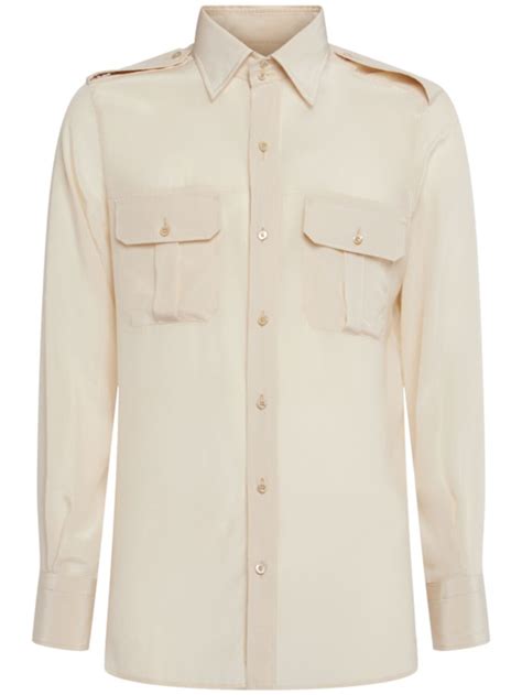 Light silk crepe de chine military shirt - Tom Ford - Men | Luisaviaroma