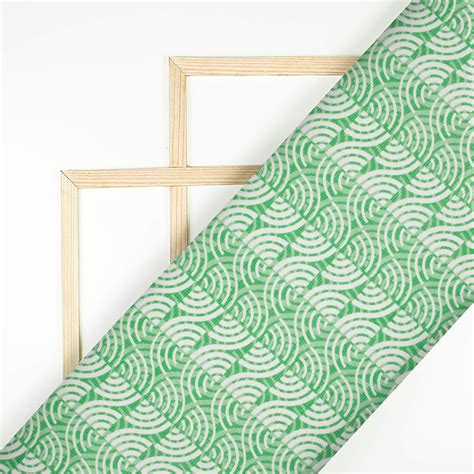Jade Green And White Geometric Pattern Digital Print Lush Satin Fabric ...