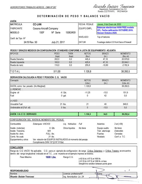 1. Weight And Balance C-150F LHN Ene - D E T E R M I N A C I Ó N D E P ...