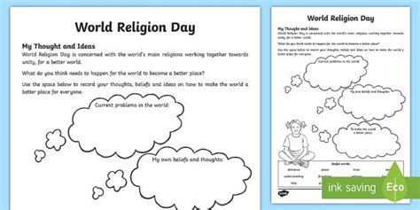 KS2 World Religion Day My Thoughts and Ideas Worksheet
