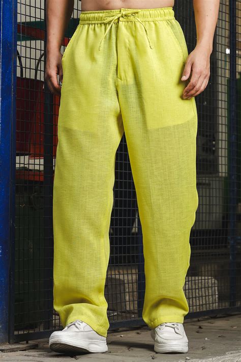Lime Green Solid Linen-Blend Relaxed Fit Trousers – House of Koala