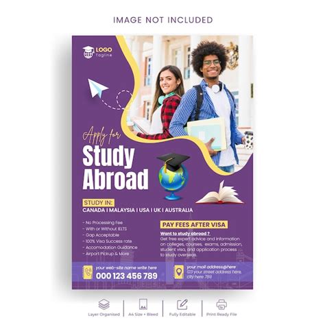 Study abroad and education flyer or poster template design | Premium Vector