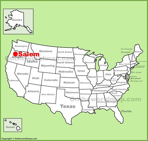 Salem location on the U.S. Map - Ontheworldmap.com