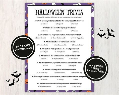 Printable Halloween Trivia Game for Kids and Adults, 10 Halloween ...