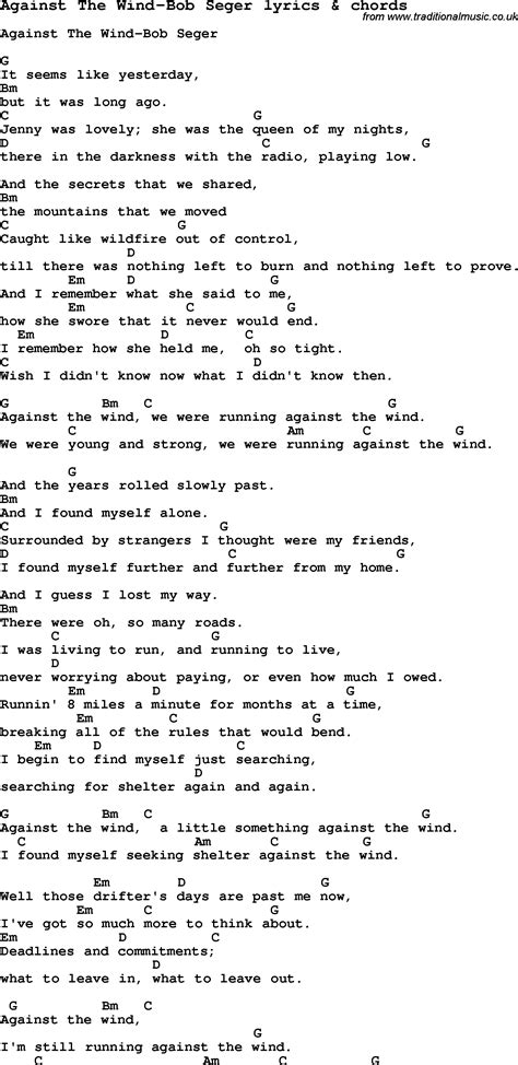 Love Song Lyrics for:Against The Wind-Bob Seger with chords.