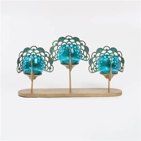 Buy Mayur Glass & Metal Peacock Multi T-Light Holders from Home Centre ...