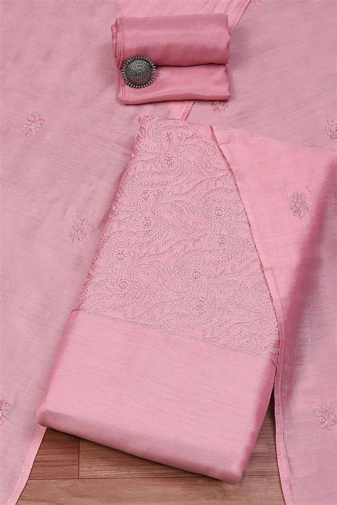 Pink Silk Blend Unstitched Suit Set at Biba India