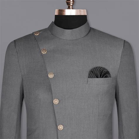 Storm Dust Grey Plain-Solid Premium Wool Blend Bandhgala/Jodhpuri ...