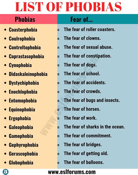 List of Phobias: Learn 105 Common Phobias of People around the World - ESL Forums