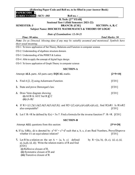 DSL ST I 2021-22 - DSL ST I 2021-22 - (Following Paper Code and Roll no ...