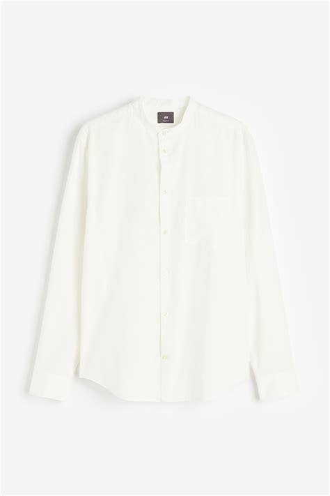 Regular Fit Linen-blend grandad shirt - Cream - Men | H&M IN