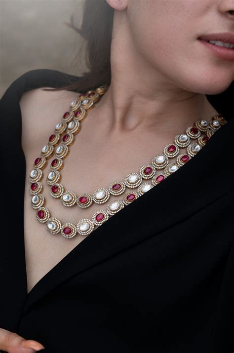 Millicent Red Polki Layered Necklace Set – Do Taara