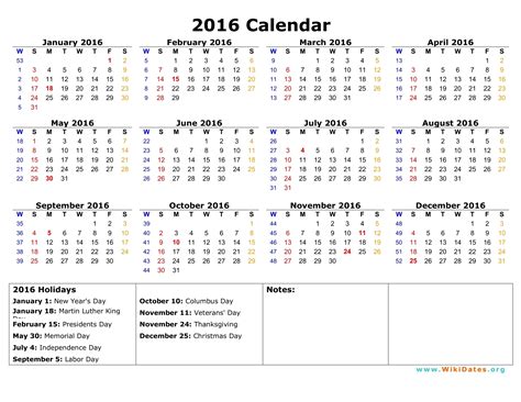 2016 Calendar | WikiDates.org