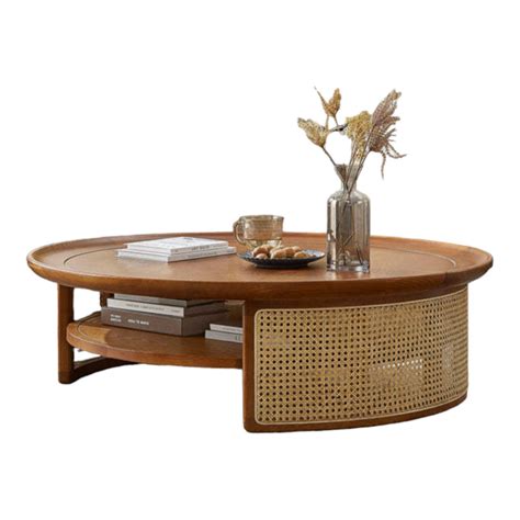 Jaxton Solid Mango Wood & Rattan Coffee Table – Nismaaya Decor