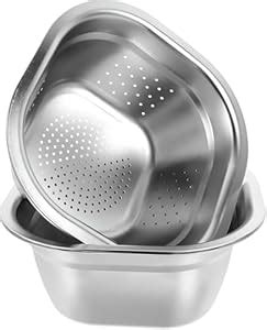 Gyanadh 2-in-1 Stainless Steel Square Colander & Bowl Set (2 Pcs) – 12. ...