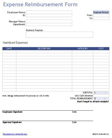 Image result for Expense Reimbursement Form Template