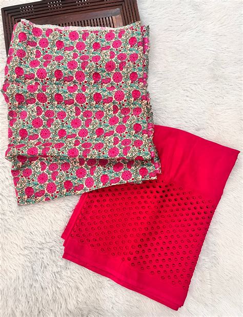 Fushia Pink Shade Floral Design Print Pure Cotton 2pc Suit Set – Desisass