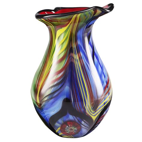 Luxury Lane Hand Blown Abstract Teardrop Art Glass Vase With Angled Lip