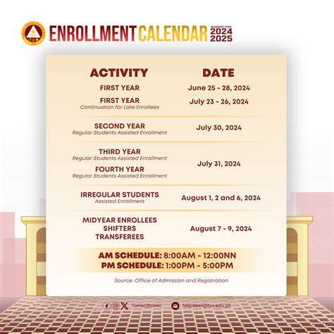 Enrollment Calendar for Academic Year 2024-2025 - Tarlac State University