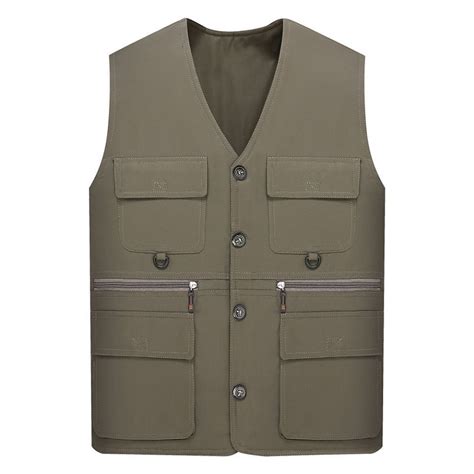 Men Work Vest Waistcoat Multiple Pockets Solid Color Loose Streetwear ...