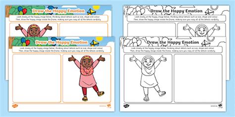 Draw the Happy Emotion Worksheet (teacher made) - Twinkl