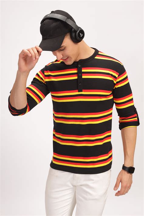 Gritstones Red Black Color Blocked Henley Neck T-Shirt