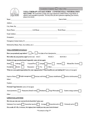 Fillable Online PIES Yoga Therapy Intake Form Fillable.pdf Fax Email ...