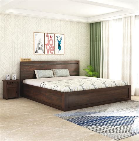 KARTWHEEL HANDICRAFTS Sheesham Wood Headboard Panel King Size Bed for ...