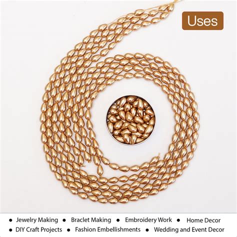 Buy 4x7mm Teardrop Glass Pearls – Bright Gold Beads (60 Pieces) for ...
