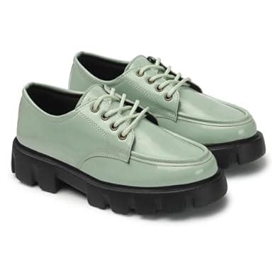 Buy Women's Sage Green Loafers with Lace up Detail, Chunky Sole (Green ...