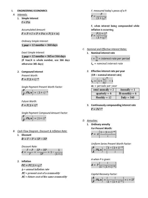 Image result for Engineering Economics Formulas PDF