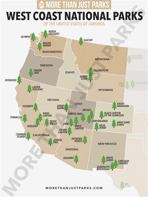 National Parks.of The Usa Printable Map