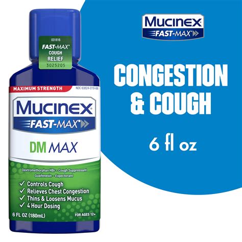 Maximum Strength Mucinex Fast-Max DM Max Liquid, 6 fl. oz. Controls Cough, Relieves Chest ...